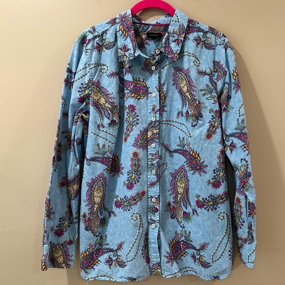 Talbots Women's Dazzling Paisley Button Down Top Colorful Preppy Boho Large